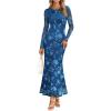 MEROKEETY Women’s 2026 Spring Wedding Guest Maxi Dress Long Sleeve Bodycon Floral Mesh Fall Cocktail Formal Party Dresses(Blue)