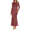 MEROKEETY Women’s 2026 Spring Wedding Guest Maxi Dress Long Sleeve Bodycon Floral Mesh Fall Cocktail Formal Party Dresses(Burgundy)