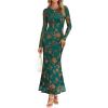 MEROKEETY Women’s 2026 Spring Wedding Guest Maxi Dress Long Sleeve Bodycon Floral Mesh Fall Cocktail Formal Party Dresses(Green)