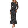 MEROKEETY Women’s 2026 Spring Wedding Guest Maxi Dress Long Sleeve Bodycon Floral Mesh Fall Cocktail Formal Party Dresses(Grey)
