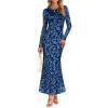 MEROKEETY Women’s 2026 Spring Wedding Guest Maxi Dress Long Sleeve Bodycon Floral Mesh Fall Cocktail Formal Party Dresses(Navy)