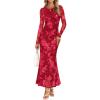 MEROKEETY Women’s 2026 Spring Wedding Guest Maxi Dress Long Sleeve Bodycon Floral Mesh Fall Cocktail Formal Party Dresses(Red)