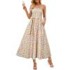 MEROKEETY Women’s 2026 Summer Floral Strapless Maxi Dress Boho Tube Smocked Tie Wedding Guest Cocktail Long Dresses(Beige)