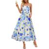 MEROKEETY Women’s 2026 Summer Floral Strapless Maxi Dress Boho Tube Smocked Tie Wedding Guest Cocktail Long Dresses(Blue)