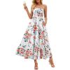 MEROKEETY Women’s 2026 Summer Floral Strapless Maxi Dress Boho Tube Smocked Tie Wedding Guest Cocktail Long Dresses(Ivory)