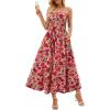 MEROKEETY Women’s 2026 Summer Floral Strapless Maxi Dress Boho Tube Smocked Tie Wedding Guest Cocktail Long Dresses(Pink)
