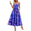 MEROKEETY Women’s 2026 Summer Floral Strapless Maxi Dress Boho Tube Smocked Tie Wedding Guest Cocktail Long Dresses(Royal)