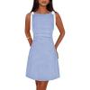 MEROKEETY Women’s 2026 Summer Gingham Mini Dress Ruched Sleeveless Boat Neck Cocktail Party Beach Dresses(Blue)