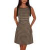 MEROKEETY Women’s 2026 Summer Gingham Mini Dress Ruched Sleeveless Boat Neck Cocktail Party Beach Dresses(Brown)