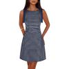 MEROKEETY Women’s 2026 Summer Gingham Mini Dress Ruched Sleeveless Boat Neck Cocktail Party Beach Dresses(Navy)