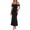 MEROKEETY Women’s 2026 Summer Off The Shoulder Spaghetti Strap Floral Mesh Wedding Guest Cocktail Formal Party Maxi Dresses(Black)