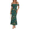 MEROKEETY Women’s 2026 Summer Off The Shoulder Spaghetti Strap Floral Mesh Wedding Guest Cocktail Formal Party Maxi Dresses(Green)