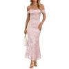 MEROKEETY Women’s 2026 Summer Off The Shoulder Spaghetti Strap Floral Mesh Wedding Guest Cocktail Formal Party Maxi Dresses(Pink)