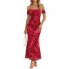 MEROKEETY Women’s 2026 Summer Off The Shoulder Spaghetti Strap Floral Mesh Wedding Guest Cocktail Formal Party Maxi Dresses(Red)