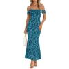 MEROKEETY Women’s 2026 Summer Off The Shoulder Spaghetti Strap Floral Mesh Wedding Guest Cocktail Formal Party Maxi Dresses(Teal)