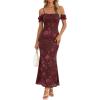 MEROKEETY Women’s 2026 Summer Off The Shoulder Spaghetti Strap Floral Mesh Wedding Guest Cocktail Formal Party Maxi Dresses(Wine)