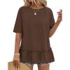 MEROKEETY Women’s 2026 Summer Peplum Tops Oversized Blouse Casual Short Sleeve Crew Neck Ruffle Tunic T Shirts(Coffee)