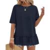 MEROKEETY Women’s 2026 Summer Peplum Tops Oversized Blouse Casual Short Sleeve Crew Neck Ruffle Tunic T Shirts(Navy)