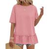 MEROKEETY Women’s 2026 Summer Peplum Tops Oversized Blouse Casual Short Sleeve Crew Neck Ruffle Tunic T Shirts(Pink)