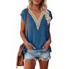 MEROKEETY Women’s Boho Cap Sleeve Lace Trim V Neck Tops 2026 Summer Casual Loose Beach Vacation Tee Shirts Blouse(Darkblue)