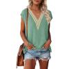 MEROKEETY Women’s Boho Cap Sleeve Lace Trim V Neck Tops 2026 Summer Casual Loose Beach Vacation Tee Shirts Blouse(Green)