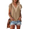 MEROKEETY Women’s Boho Cap Sleeve Lace Trim V Neck Tops 2026 Summer Casual Loose Beach Vacation Tee Shirts Blouse(Khaki)