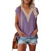 MEROKEETY Women’s Boho Cap Sleeve Lace Trim V Neck Tops 2026 Summer Casual Loose Beach Vacation Tee Shirts Blouse(Purple)