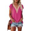 MEROKEETY Women’s Boho Cap Sleeve Lace Trim V Neck Tops 2026 Summer Casual Loose Beach Vacation Tee Shirts Blouse(Rosepink)