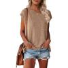 MEROKEETY Women’s Casual Cap Sleeve T Shirts Basic Summer Tops Loose Solid Color Blouse(Khaki)
