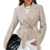 MEROKEETY Women’s Fall Fashion 2025 Leather Jacket Casual Belt Button Down Blazer Trendy Coat Outerwear(Apricot)