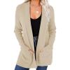 MEROKEETY Women’s Fall Winter Cardigan Sweaters Lightweight Open Front Waffle Knit Sweaters with Pockets(Apricot)