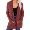 MEROKEETY Women’s Fall Winter Cardigan Sweaters Lightweight Open Front Waffle Knit Sweaters with Pockets(Brickred)
