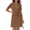 MEROKEETY Women’s Knit Bodycon Sweater Dress Button Business Work Short Sleeve Formal Elegant Mini Dress(Coffee)