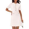 MEROKEETY Women’s Knit Bodycon Sweater Dress Button Business Work Short Sleeve Formal Elegant Mini Dress(Ivory)