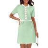 MEROKEETY Women’s Knit Bodycon Sweater Dress Button Business Work Short Sleeve Formal Elegant Mini Dress(Mintgreen)