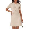 MEROKEETY Women’s Knit Bodycon Sweater Dress Button Business Work Short Sleeve Formal Elegant Mini Dress(Oatmeal)