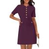 MEROKEETY Women’s Knit Bodycon Sweater Dress Button Business Work Short Sleeve Formal Elegant Mini Dress(Plum)