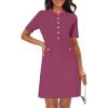 MEROKEETY Women’s Knit Bodycon Sweater Dress Button Business Work Short Sleeve Formal Elegant Mini Dress(Rose)