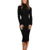 MEROKEETY Women’s Long Sleeve Sweater Dress 2025 High Neck Slim Fit Ribbed Knit Midi Winter Dresses(Black)