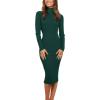 MEROKEETY Women’s Long Sleeve Sweater Dress 2025 High Neck Slim Fit Ribbed Knit Midi Winter Dresses(Green)