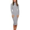 MEROKEETY Women’s Long Sleeve Sweater Dress 2025 High Neck Slim Fit Ribbed Knit Midi Winter Dresses(Grey)