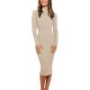 MEROKEETY Women’s Long Sleeve Sweater Dress 2025 High Neck Slim Fit Ribbed Knit Midi Winter Dresses(Khaki)