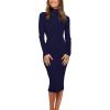 MEROKEETY Women’s Long Sleeve Sweater Dress 2025 High Neck Slim Fit Ribbed Knit Midi Winter Dresses(Navy)