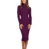 MEROKEETY Women’s Long Sleeve Sweater Dress 2025 High Neck Slim Fit Ribbed Knit Midi Winter Dresses(Plum)