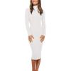 MEROKEETY Women’s Long Sleeve Sweater Dress 2025 High Neck Slim Fit Ribbed Knit Midi Winter Dresses(White)