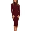 MEROKEETY Women’s Long Sleeve Sweater Dress 2025 High Neck Slim Fit Ribbed Knit Midi Winter Dresses(Wine)