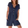 MEROKEETY Womens Romper Summer 2026 Casual Cap Sleeve V neck Button Short Jumpsuit Beach Vacation Outfits with Pockets(Navy)
