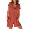 MEROKEETY Womens Romper Summer 2026 Casual Cap Sleeve V neck Button Short Jumpsuit Beach Vacation Outfits with Pockets(Rust)