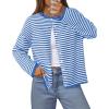 MEROKEETY Womens Striped Cardigan Sweaters 2026 Button Lightweight Long Sleeve Loose Knit Fall Sweater Clothes(Blue)