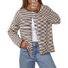 MEROKEETY Womens Striped Cardigan Sweaters 2026 Button Lightweight Long Sleeve Loose Knit Fall Sweater Clothes(Brown)